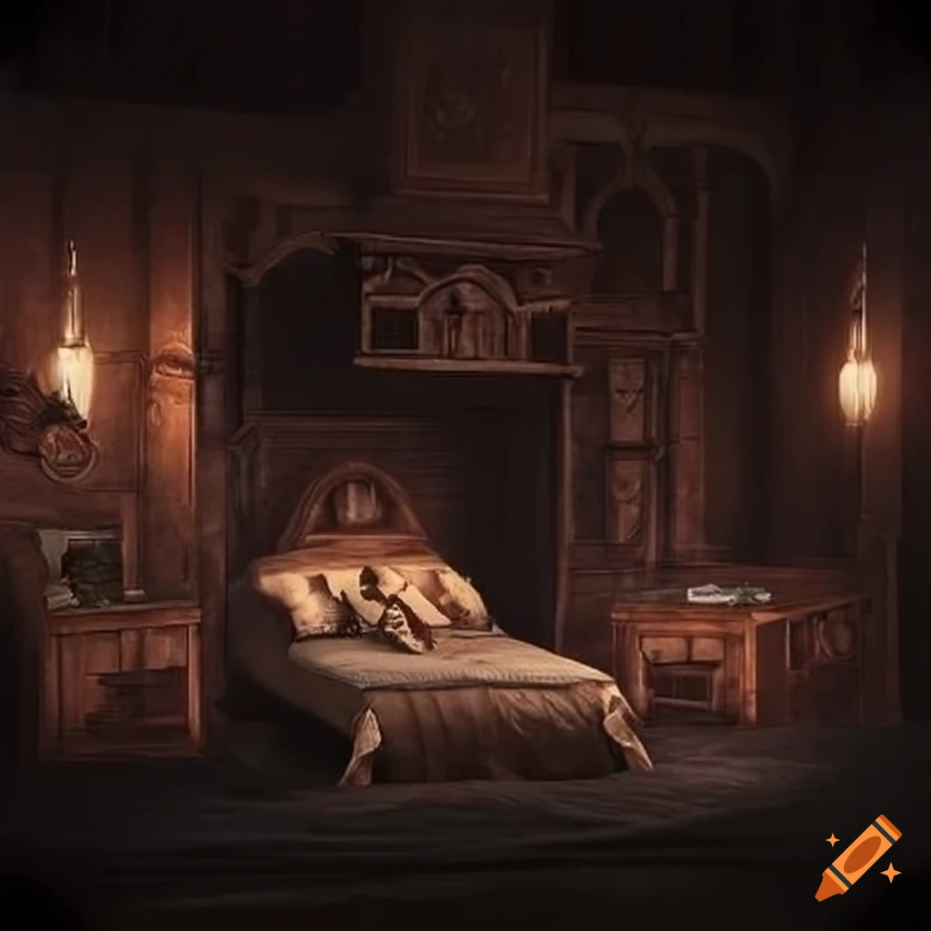 Medieval fantasy bedroom at night on Craiyon