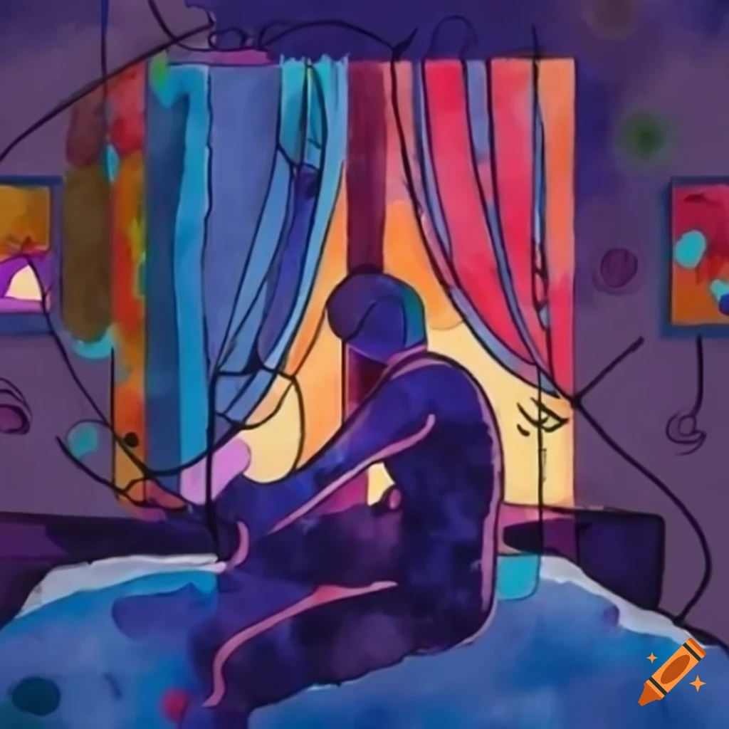 Sad man sleeping in bedroom next to abstract partner silhouette with moonlight