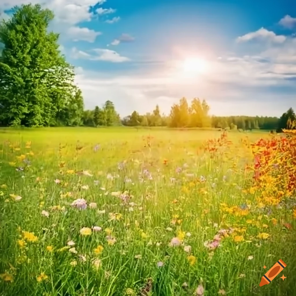 Vibrant and colorful meadow under the sunny summer sky