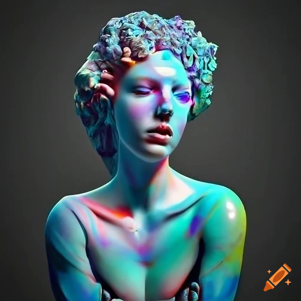 Sculpted random colored veined marble figures with cinematic lighting