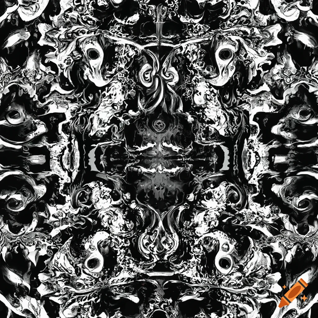 Repeating black and white floral pattern distorted by water and oil on ...