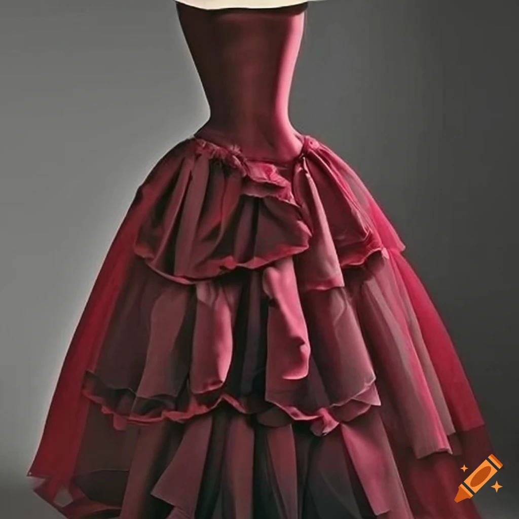 Elegant cherry-hued dress with bows and ruffled bustle