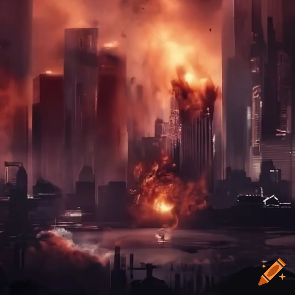 Explosions in a futuristic city