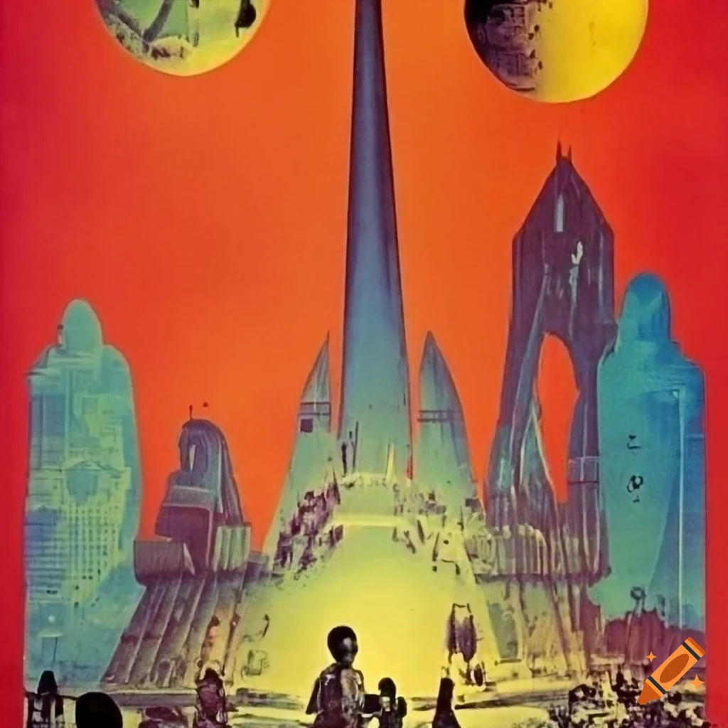 1970s optimistic utopian futurist science fiction movie poster for gaza