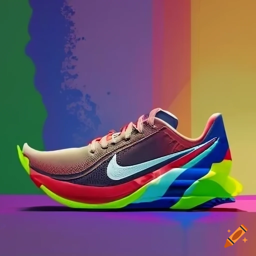 Nike running shoes in Olympic colors with stadium and international flags