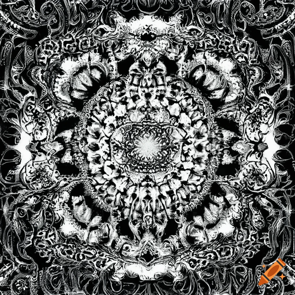 Mandala in black and white with spirals on Craiyon
