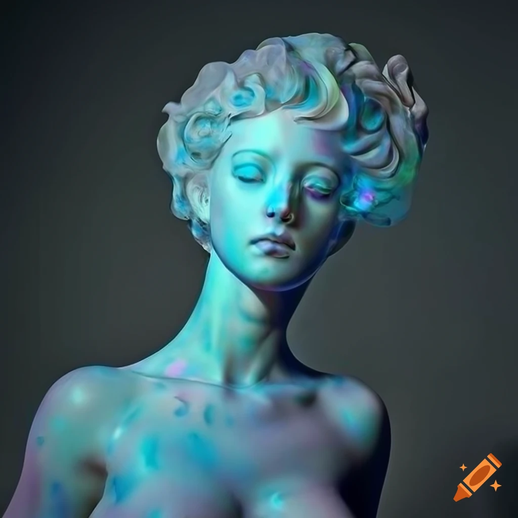 Sculpted random colored veined marble figures with opalescent lighting