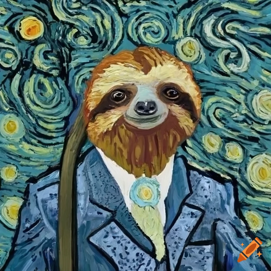 Sloth in a suit like Van Gogh painting