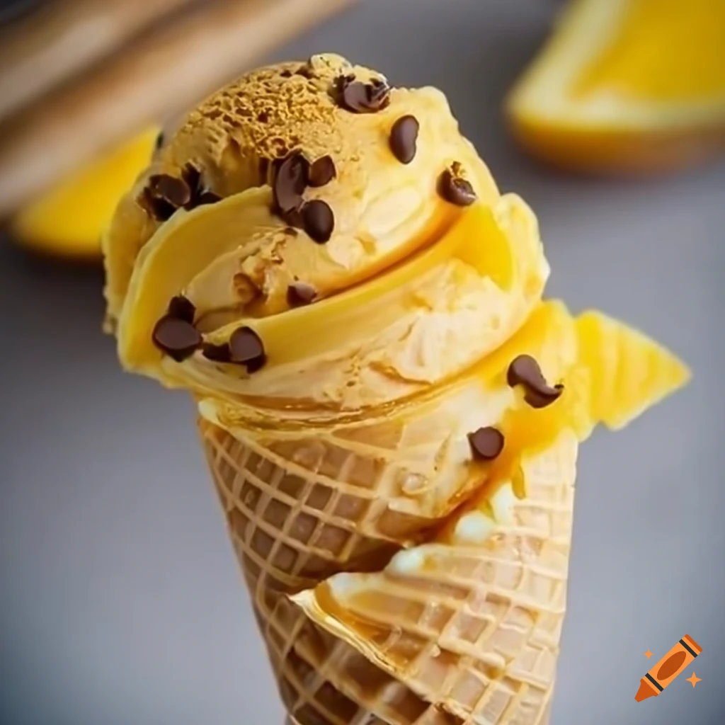 Creamy mango gelato with honey drizzles and chocolate chips on Craiyon