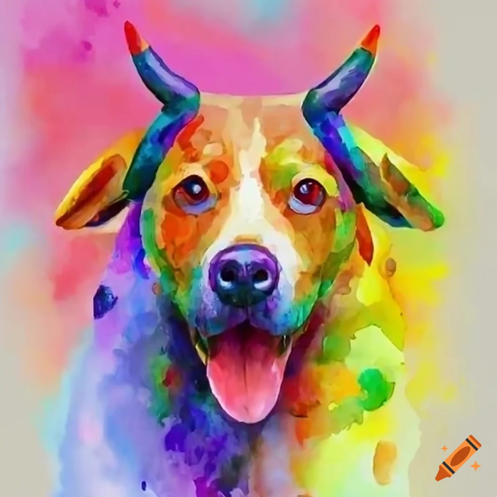 Colorful dog with bull horns on Craiyon