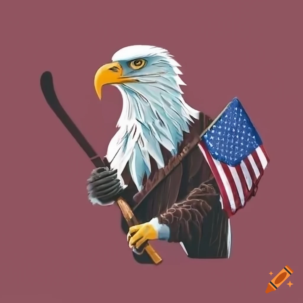 Bald eagle with american flag and hockey stick on Craiyon