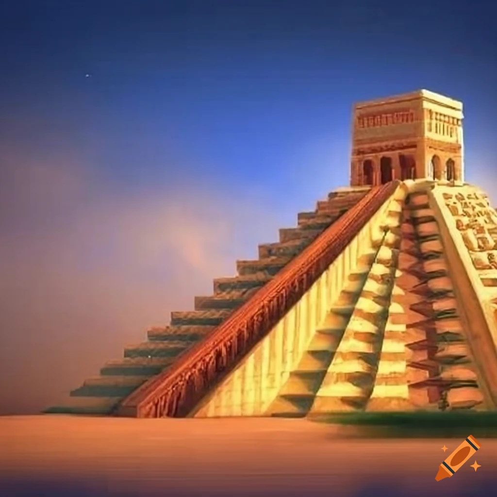 Ancient Sumerian city with nobles standing on a ziggurat