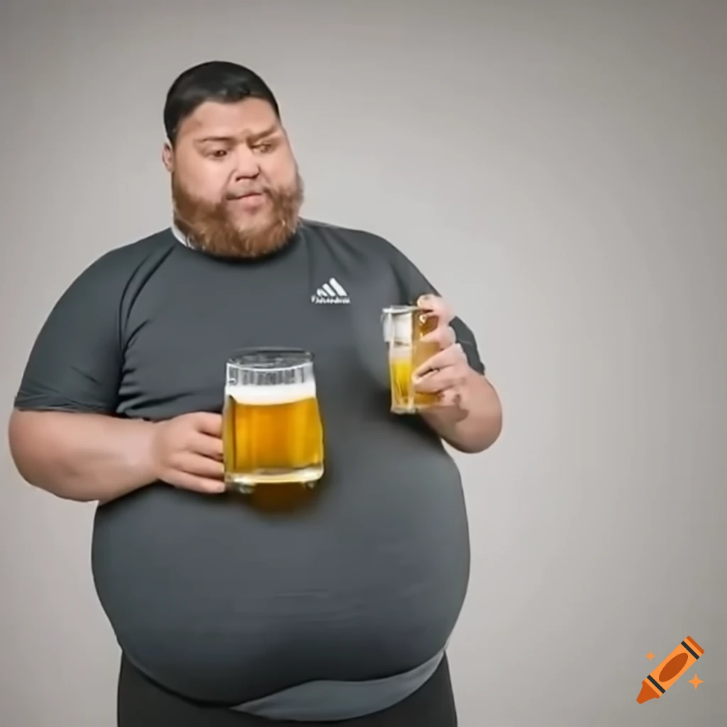 Man holding beer and squatting in Adidas pants