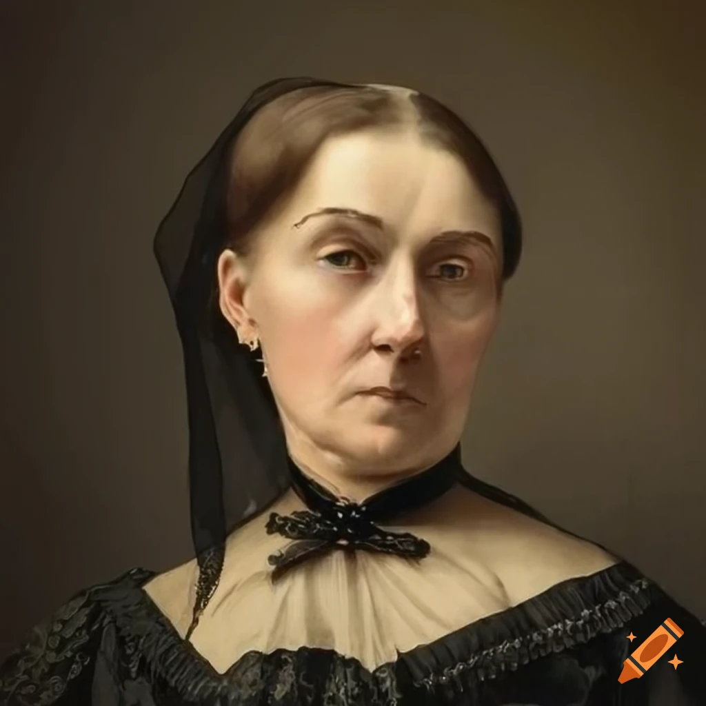 Portrait of a solemn older woman in 1870's widow's attire on Craiyon