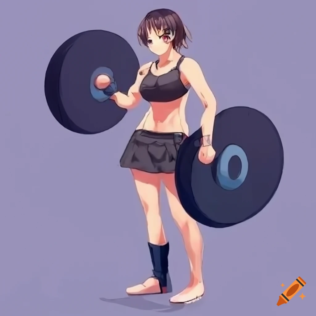 Petite anime girl lifting heavy weights