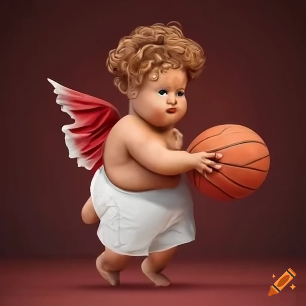Cupid as a basketball player on a basketball court