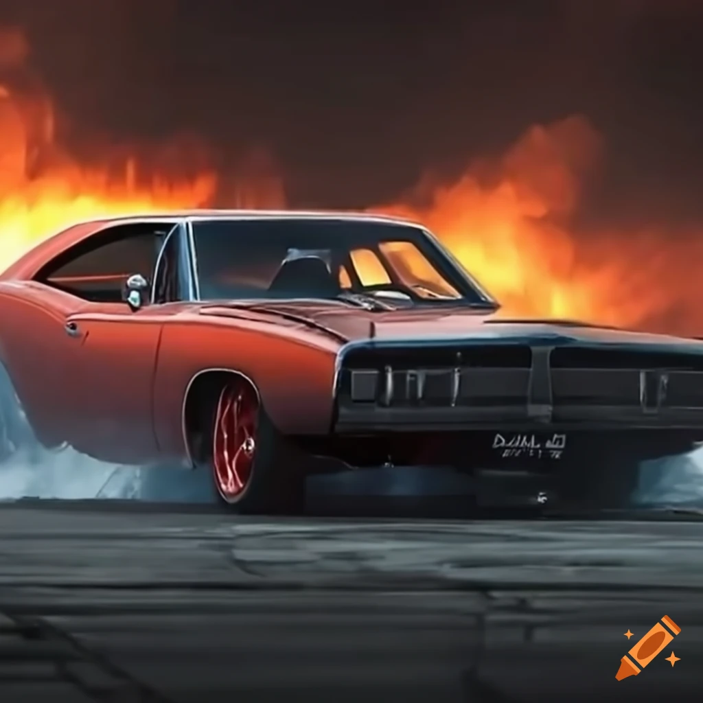 1970 dodge charger doing a burnout on Craiyon