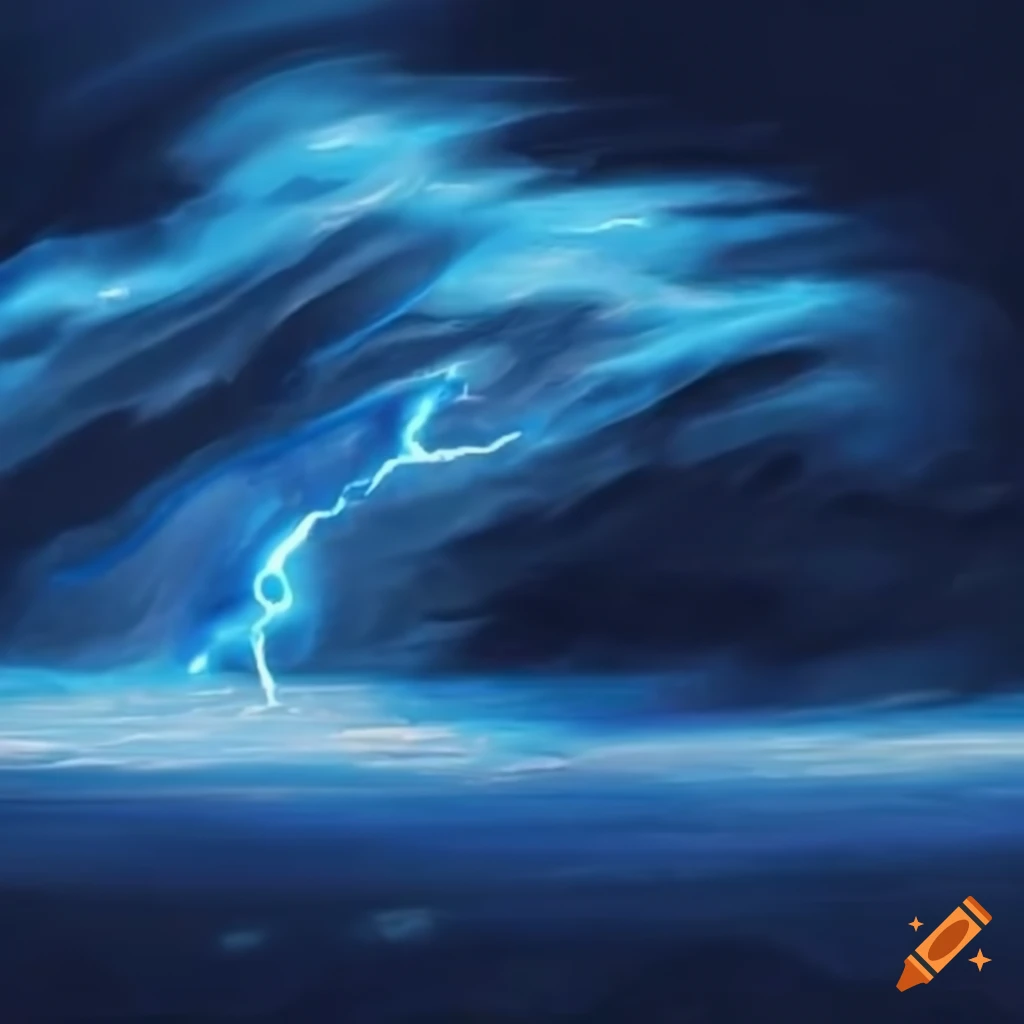Stormy view of Neptune from the surface with electrical storms and low clouds
