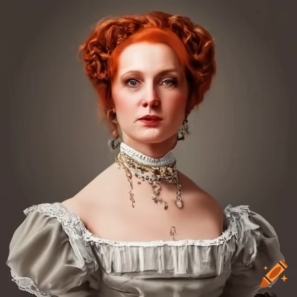 Elegant victorian middleaged woman with red hair on Craiyon