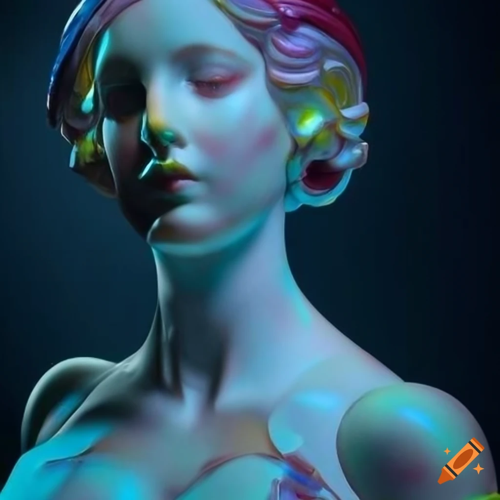 Sculpted marble figures with intricate details and cinematic lighting