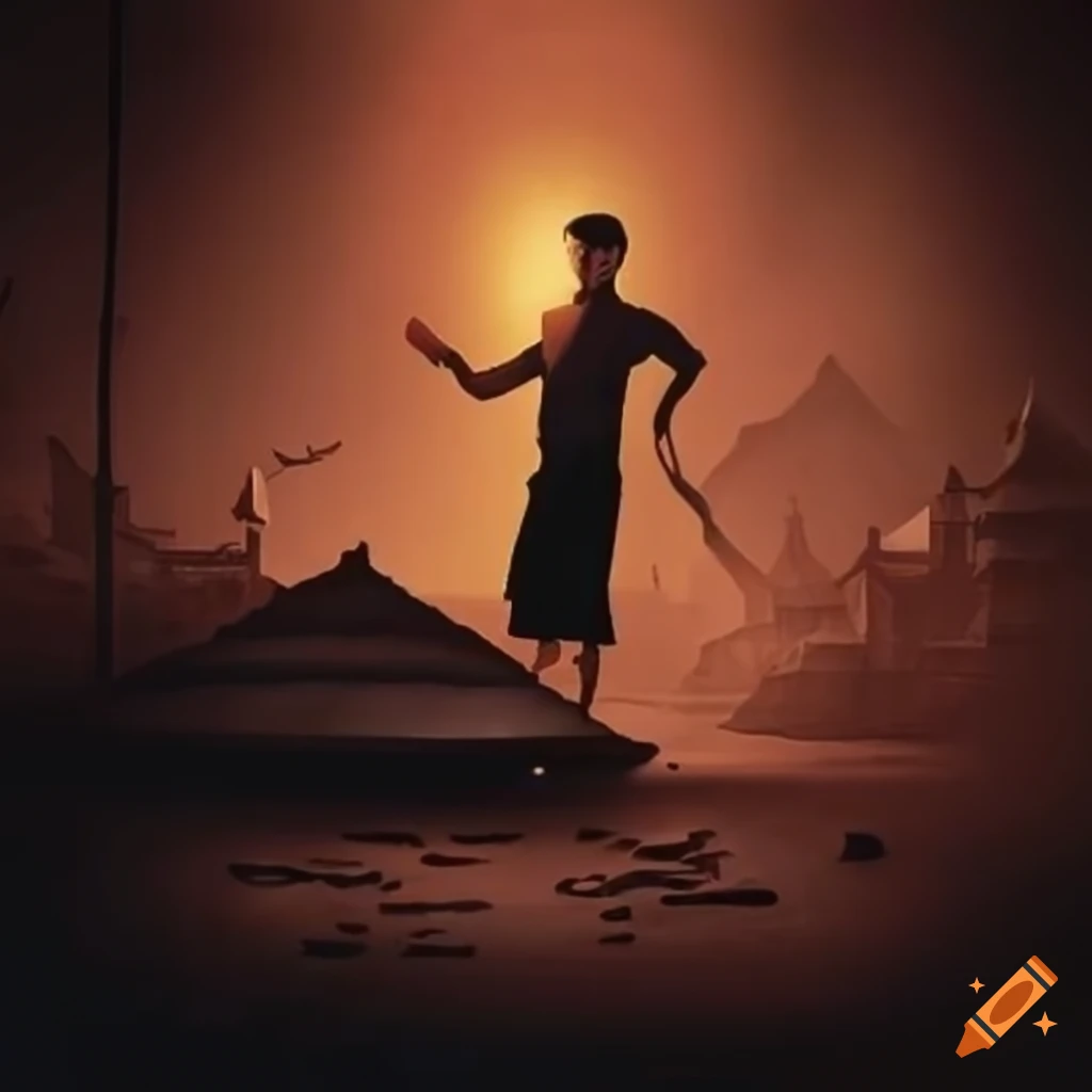 Claypot man in a village creating a cinema poster