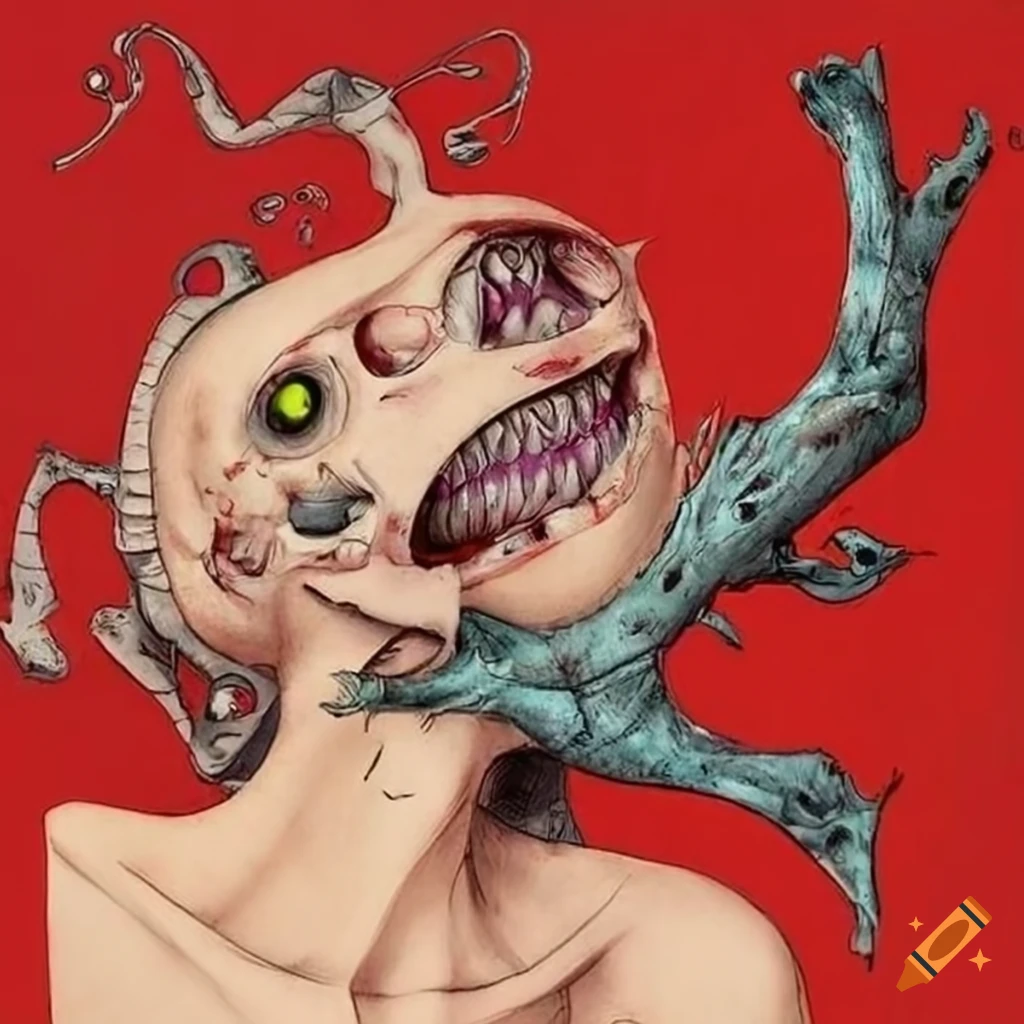 Surrealist bizarre grotesque joker with unique motifs and textures