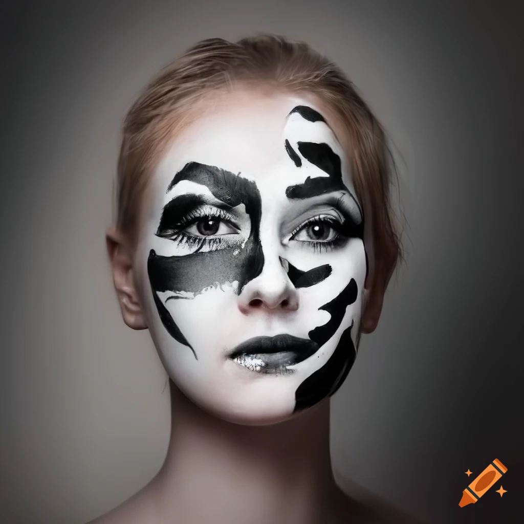 Woman with black and white abstract face paint on Craiyon
