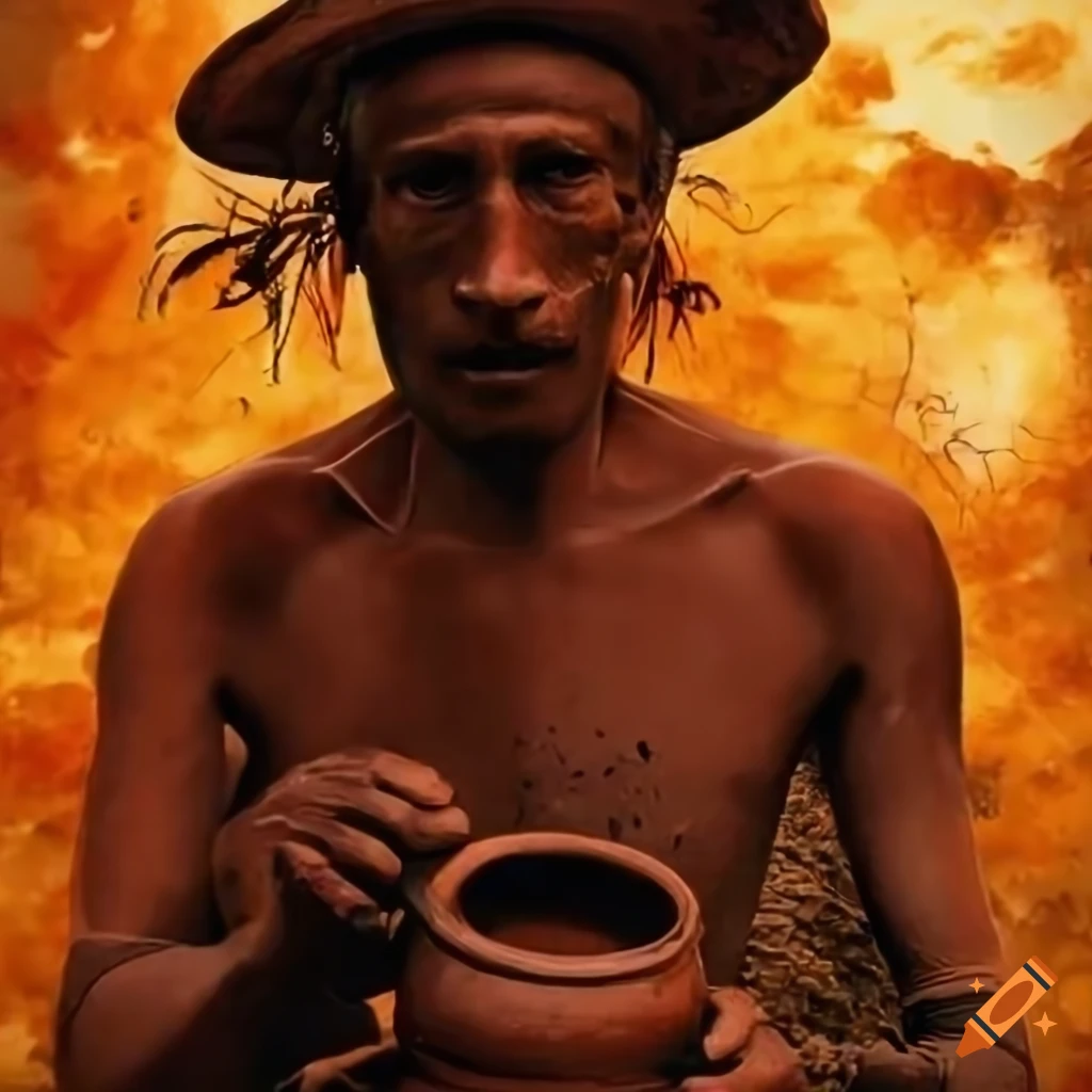 Claypot man in a village poster view