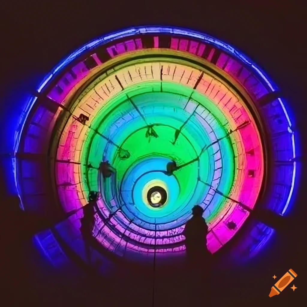 Glowing 8 ft tall time travel clock creating a portal to the past and