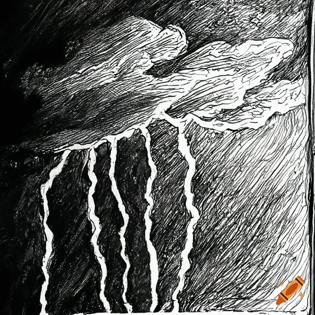 Ink drawing of a thunderstorm on Craiyon