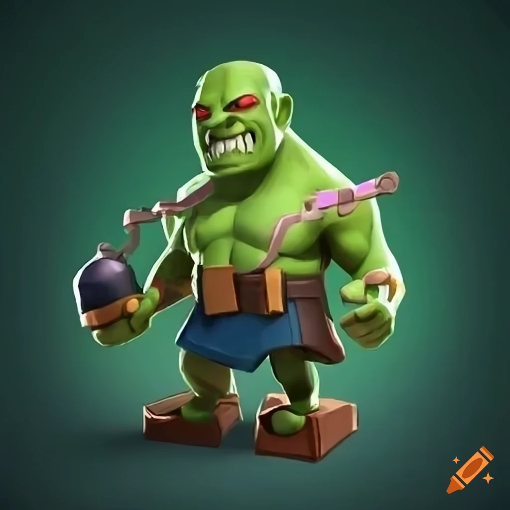 Green Super mutant suicider from Fallout with bomb and chains in Clash Royale art