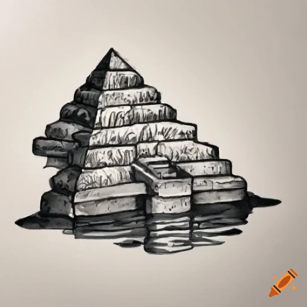Pyramid Bottom Reflection of a pyramid at the bottom of a well in black and white on ...