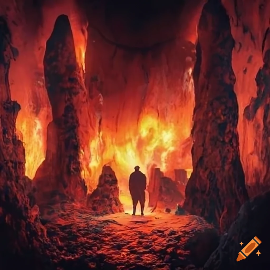 Underground city with lava flowing