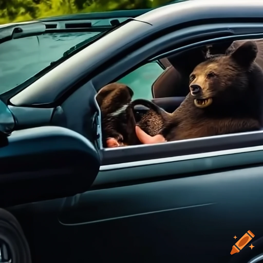 Bear driving a big car on Craiyon