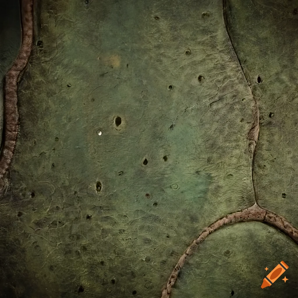 Close-up of worn green leather with chair stuffing spilling out