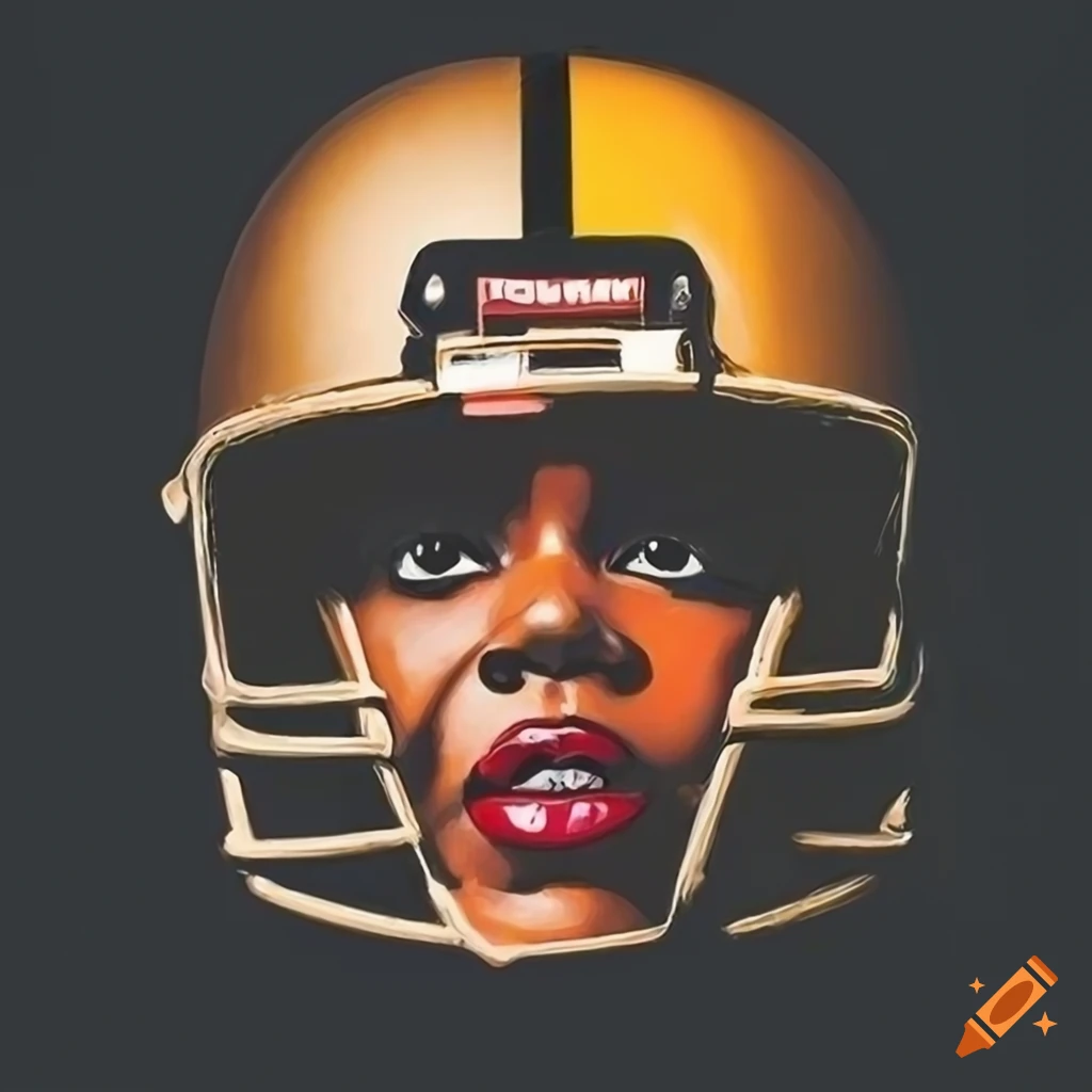High definition details of a stamp featuring an American football player and a black woman, with elements of expressionism, cubism, and dadaism