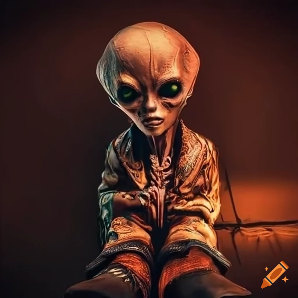 Colorful alien wearing cowboy boots