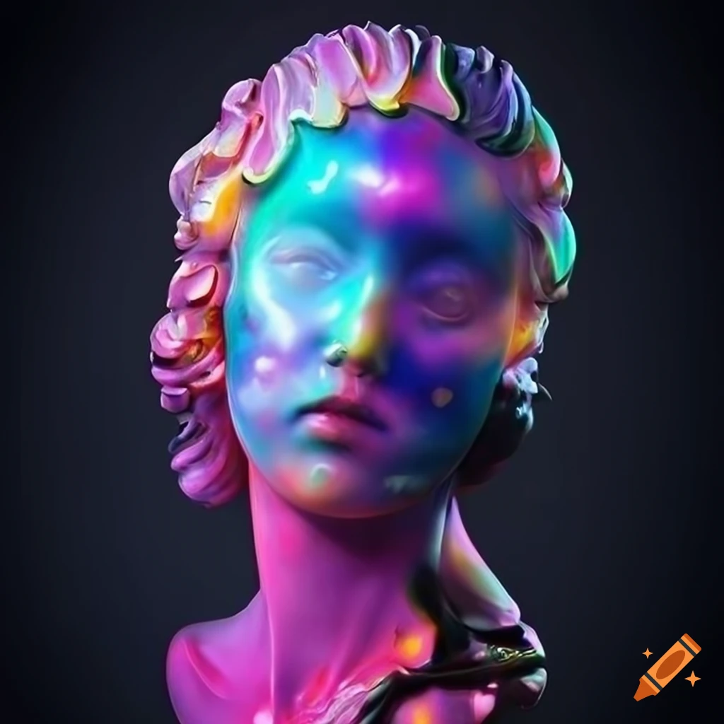 Sculpted random colored veined marble figures with opalescent lighting