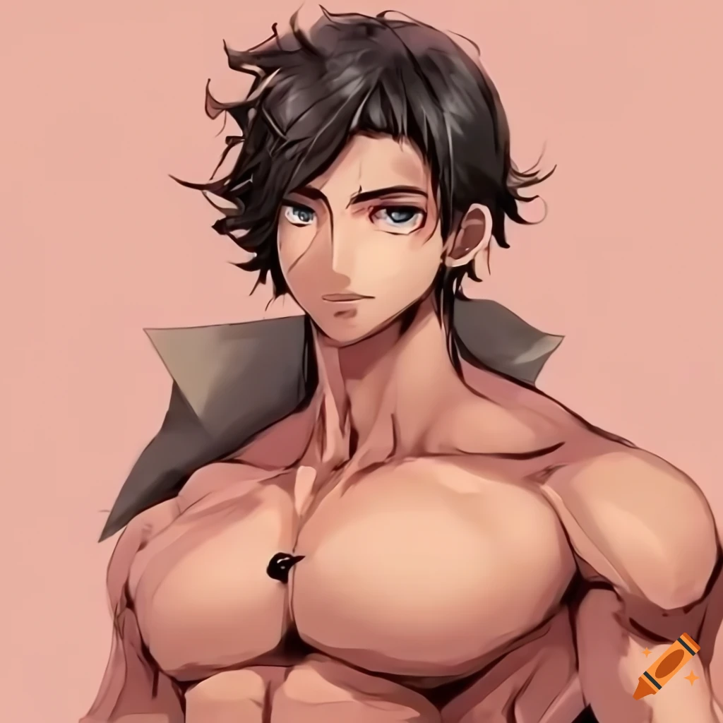 Handsome muscular anime man