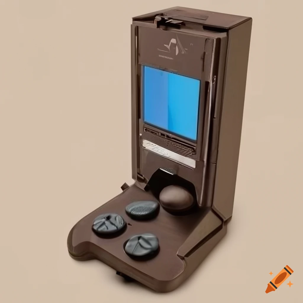 Sci-fi video game console standing vertically with a smooth design