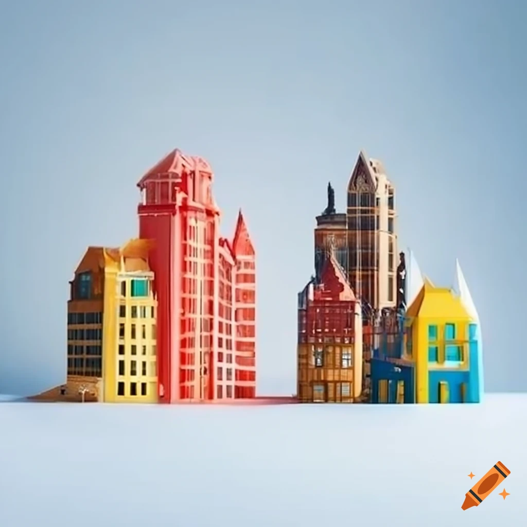 Miniature playdough downtown with office buildings on Craiyon