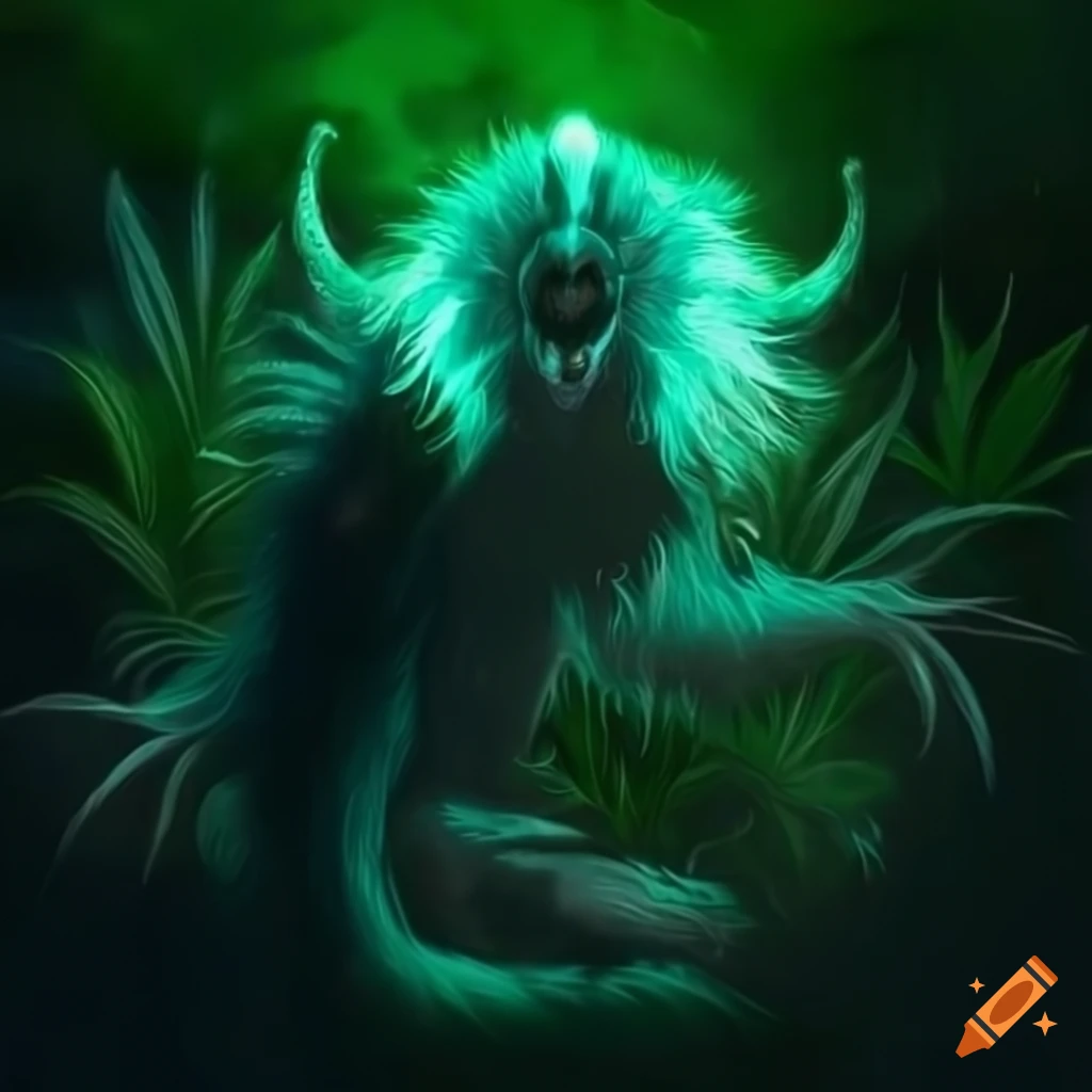Fearsome forest guardian spirit with ghostly skunk appearance