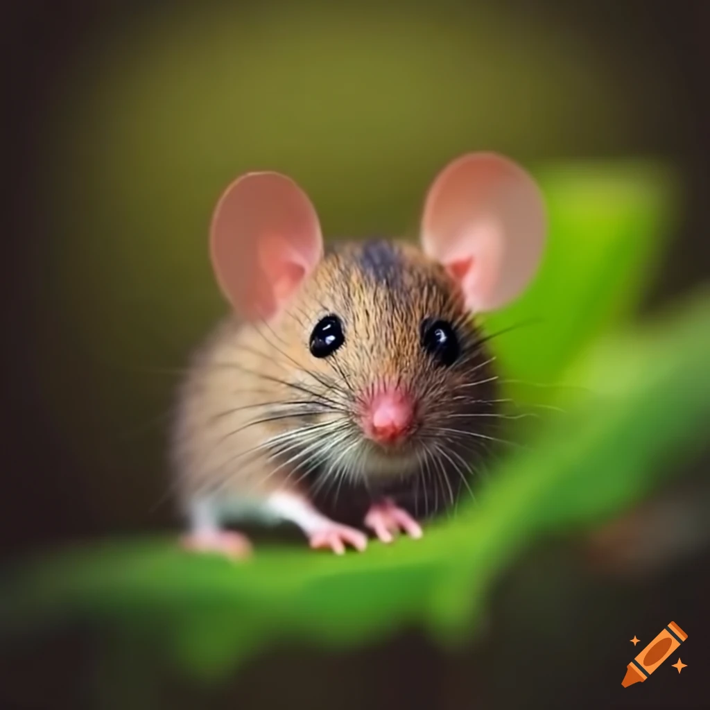 Cute little mouse hiding in a bush