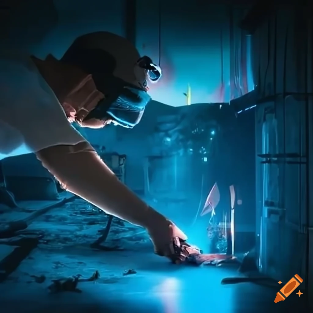 Engineer using HoloLens 2 for simulated weld training