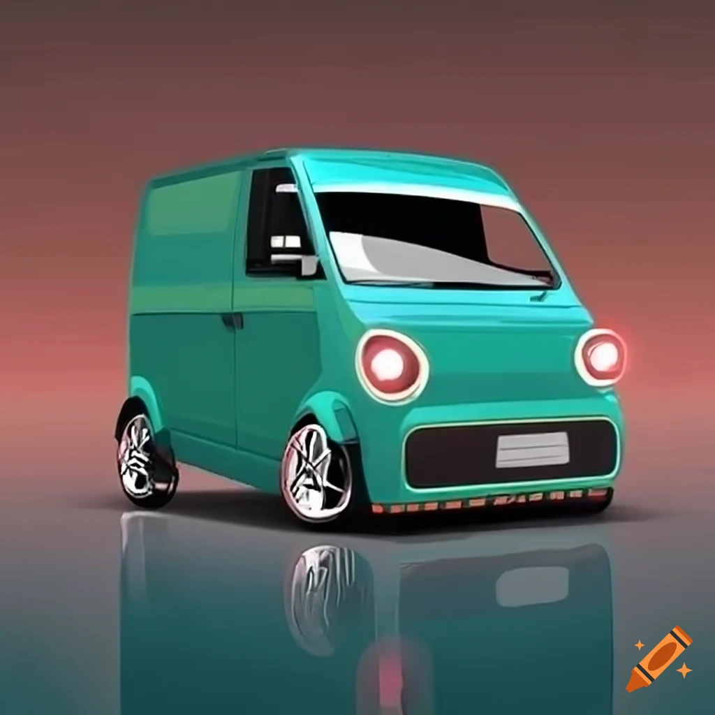 Low roofline small Electric van on a wide platform with rounded front end and flush headlights