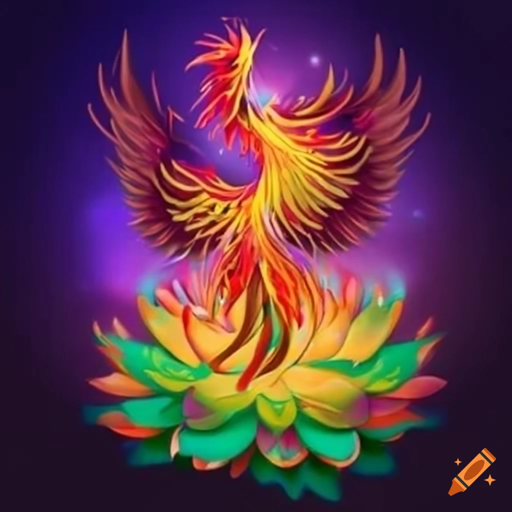 Phoenix with lotus flower and infinity symbol on Craiyon