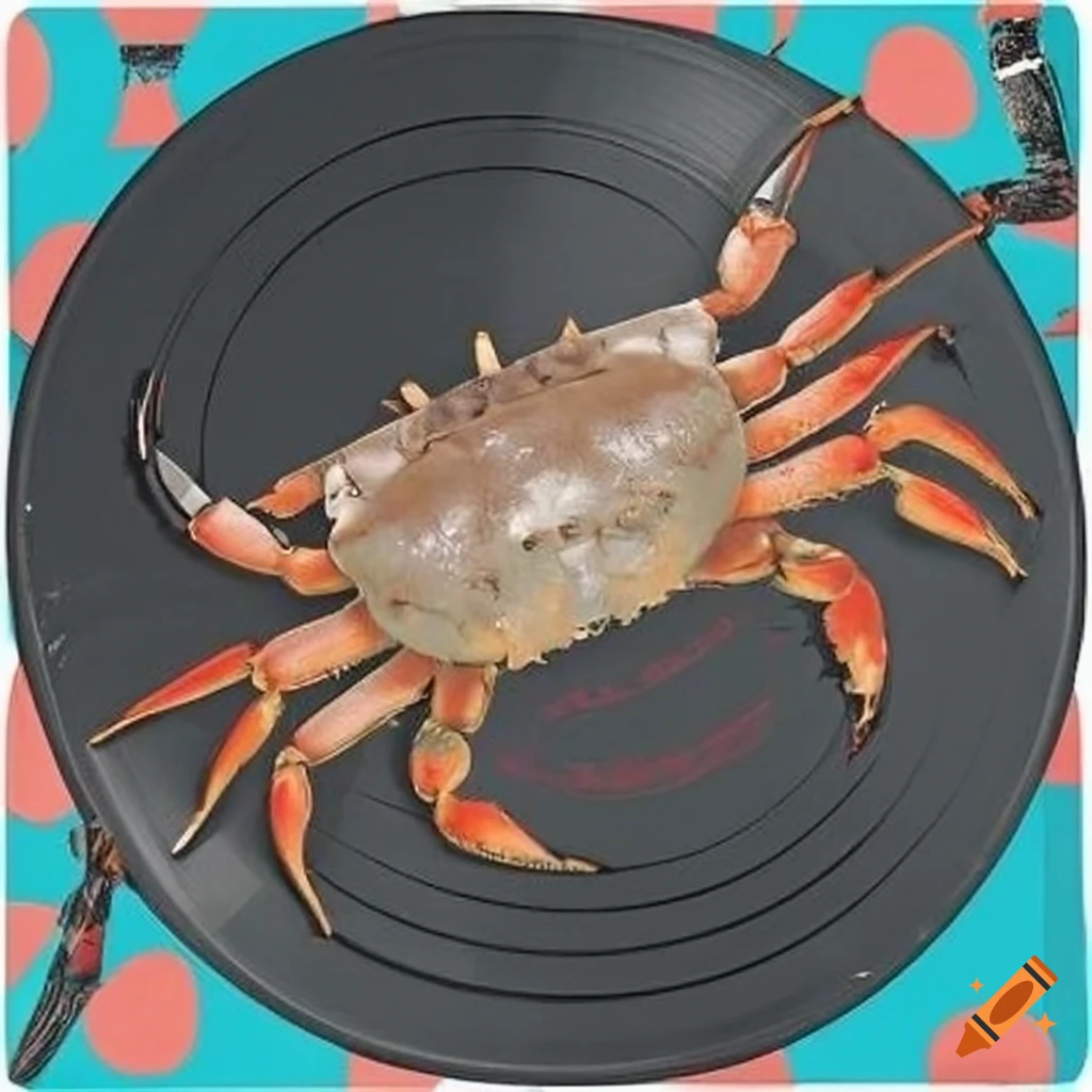 Crab sitting on vinyl record