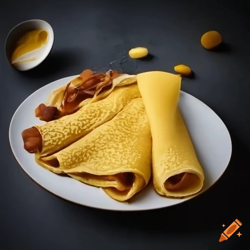 Delicious yellow crêpe filled with speculos spread, caramel drizzled on