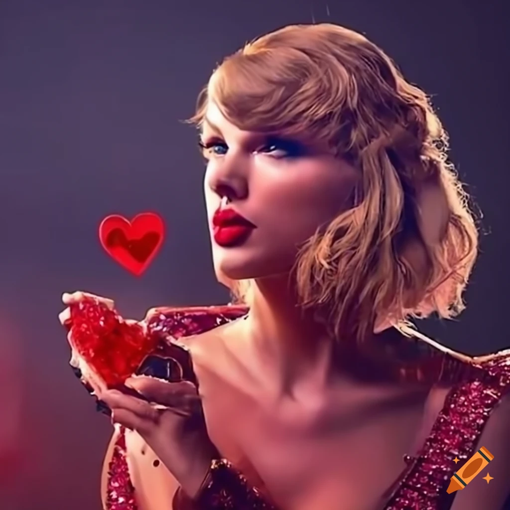 Valentine-themed taylor swift as an action hero with red heart shaped ...
