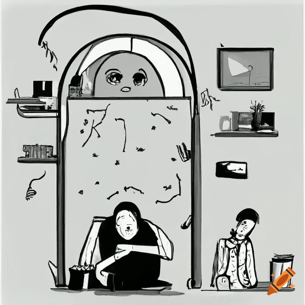 Photo booth with work-life balance, student, depression, success, and Studio Ghibli illustration
